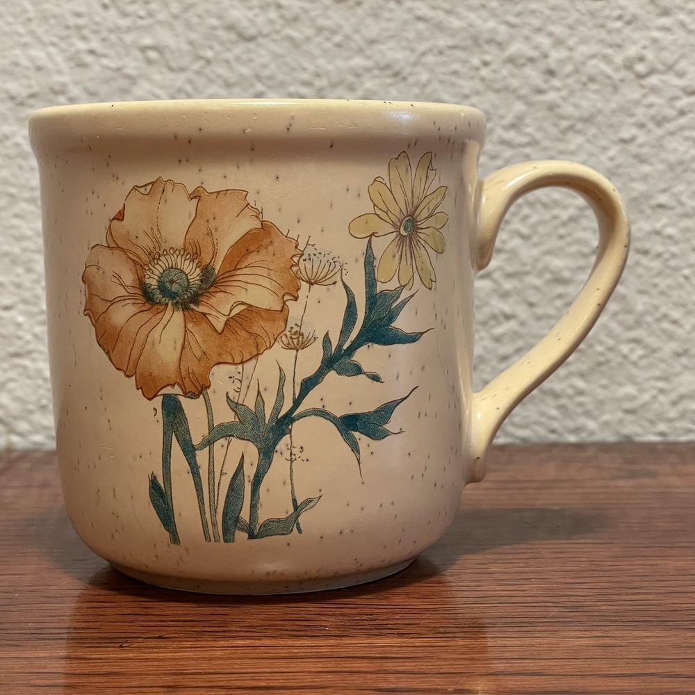 Speckled Ceramic Cottage Core Floral Mug | Vintage-Botanical Coffee Tea Cup